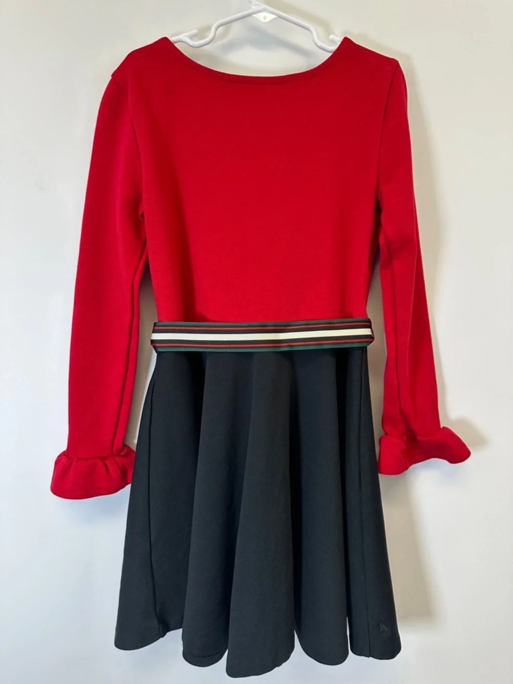 Polo Ralph Lauren Girls Red Black Ponte Dress Bow Holiday Party M 8/10